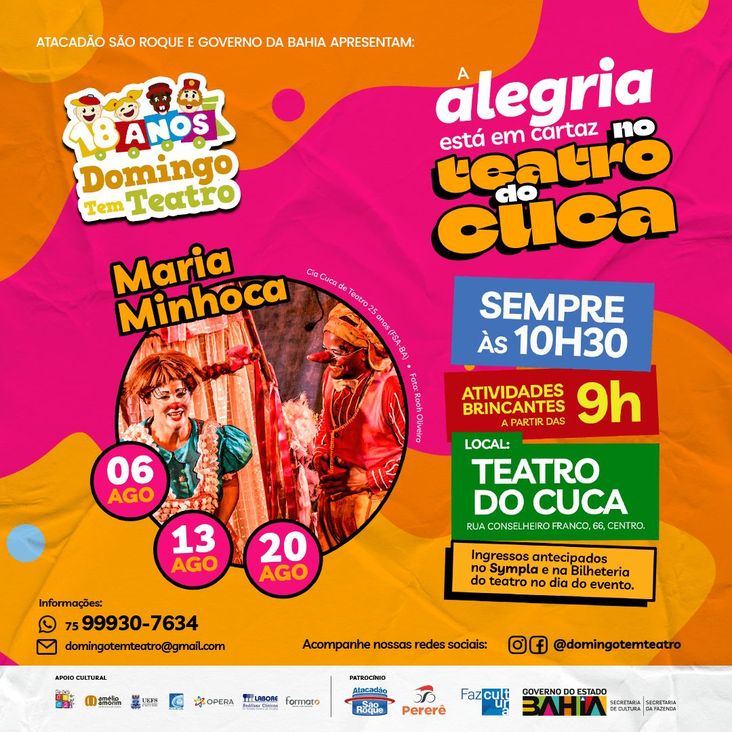 Card Domingo Tem Teatro com Maria Minhoca