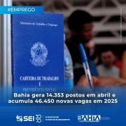 Com mais 14.353 postos em abril, a Bahia contabiliza 46.450 novas vagas no ano