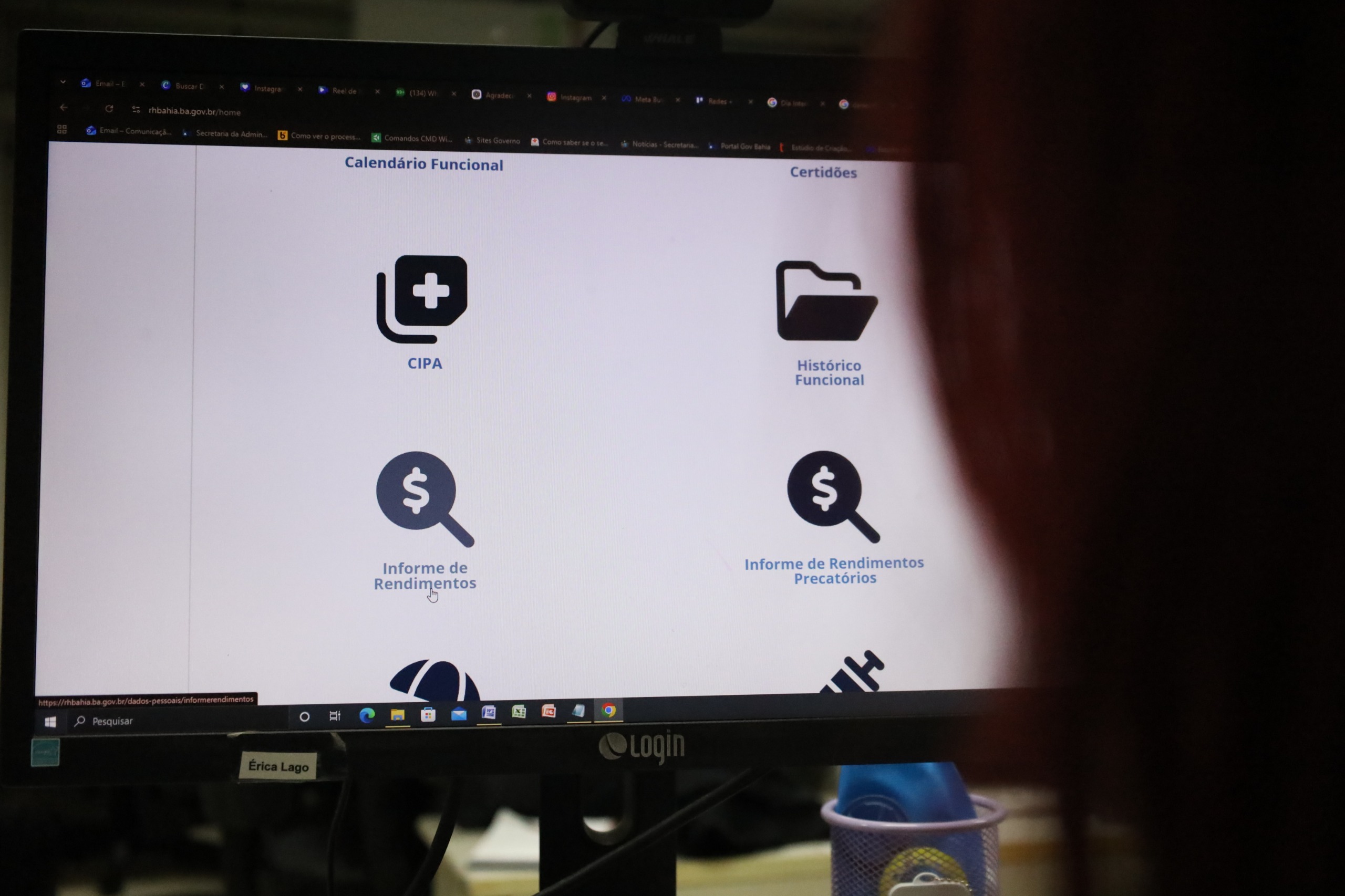 Tela do RH Bahia com ícone do Informe de Rendimentos