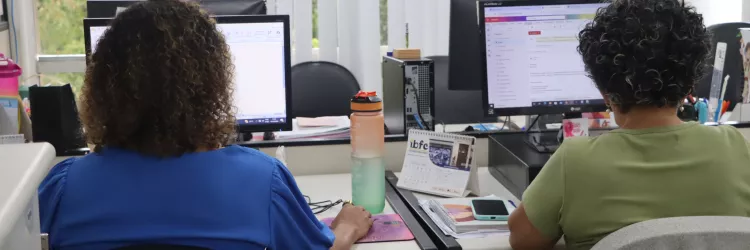 Imagem de servidores trabalhando na frente de computadores