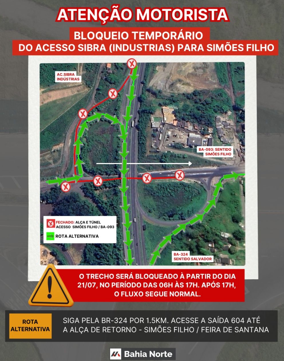 Bloqueio Temporário no Acesso Sibra para Simões Filho no Dia 21 de Julho