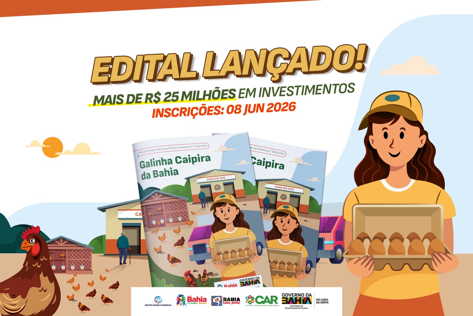Governo da Bahia lança edital de R$ 25,6 milhões para produção de ovos caipiras
