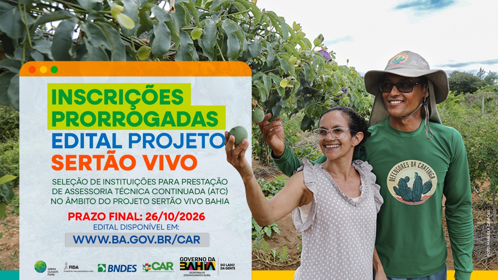 Projeto Sertão Vivo Bahia prorroga inscrições para seleção de entidades até 26 de outubro