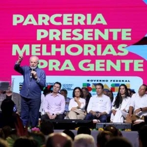 Foto do presidente Lula em seu pronunciamento 
