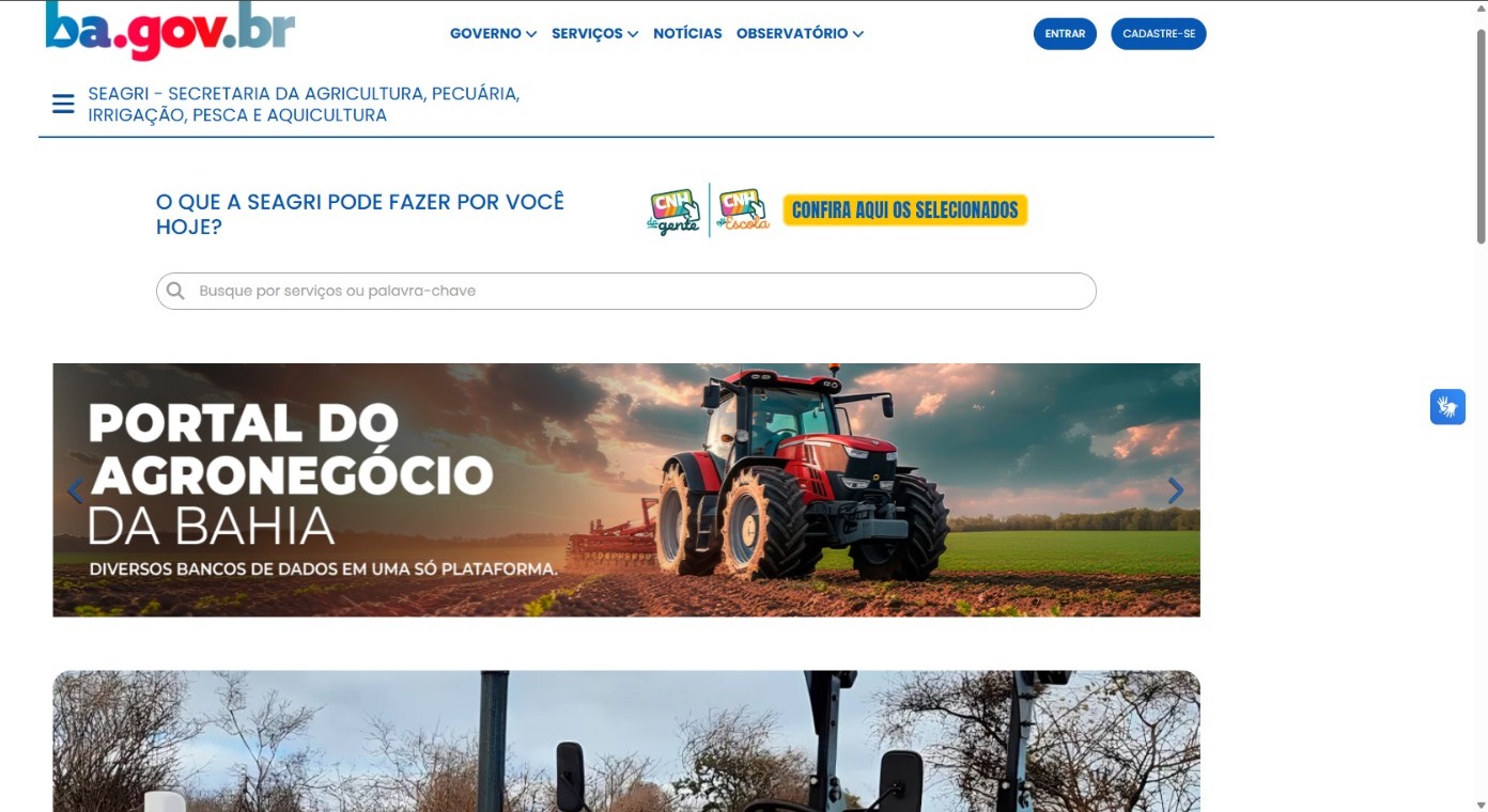 Com layout moderno e serviços integrados, Seagri estreia novo portal institucional