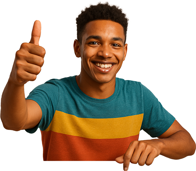 Garoto com o polegar positivo.