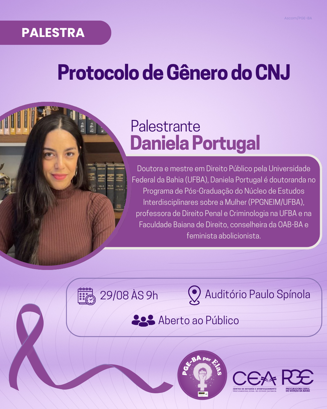 No Agosto Lilás, Protocolo de Gênero do CNJ ganha destaque em palestra na PGE-BA