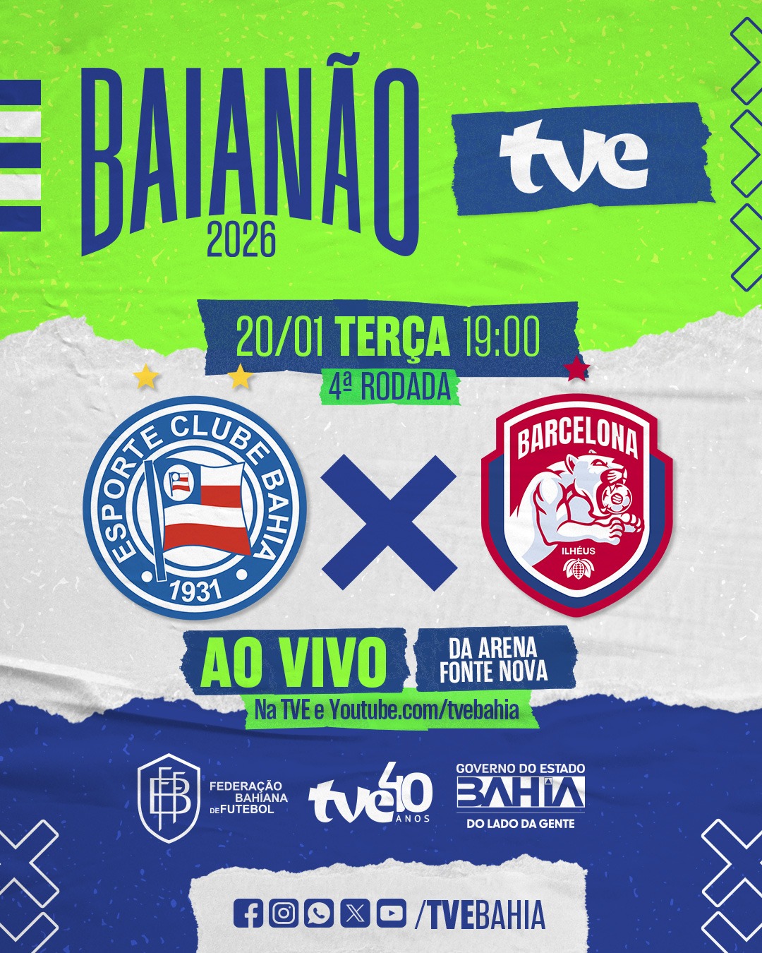 Bahia e Barcelona nesta terça-feira na TVE