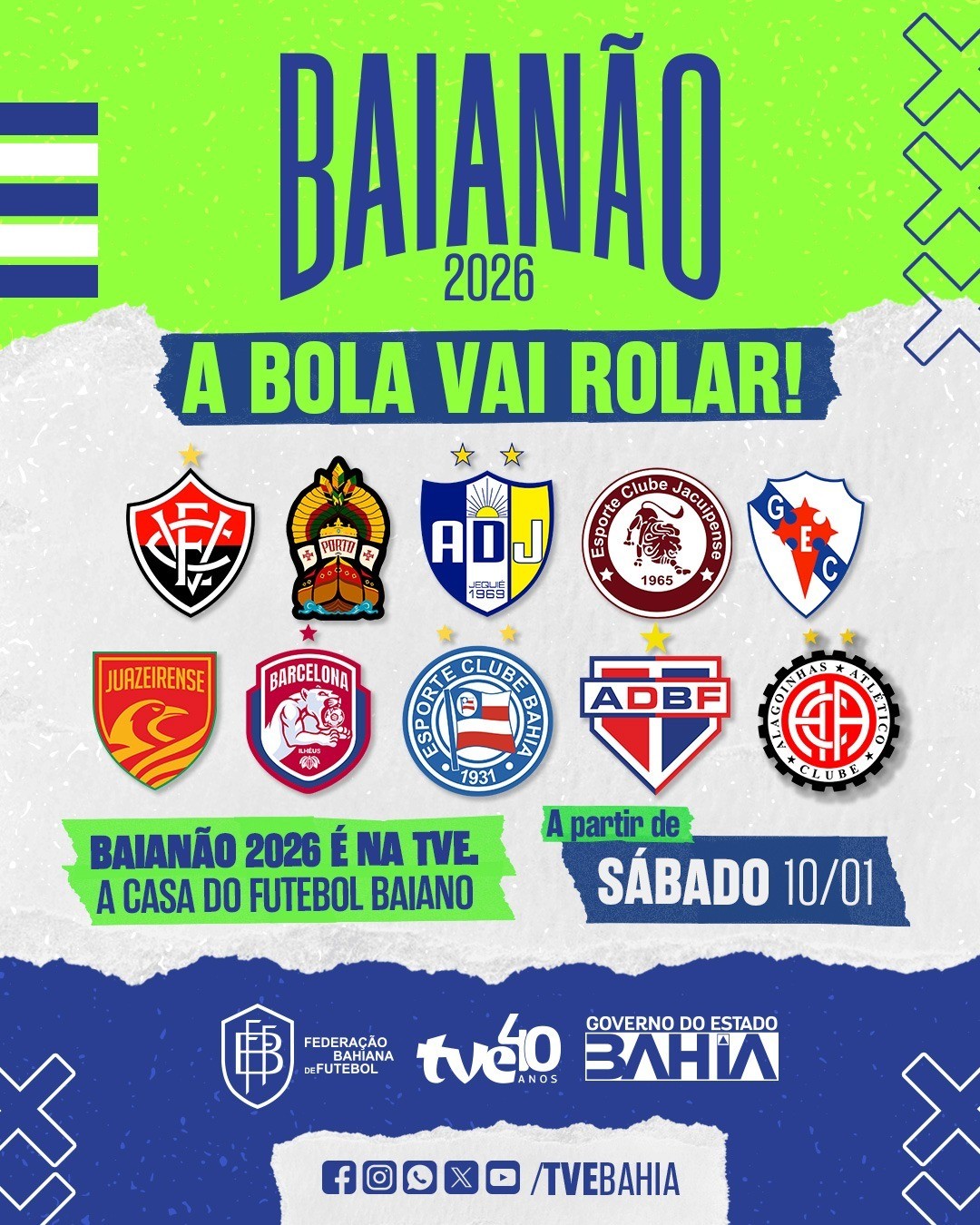 Três jogos do Baianão nesta quarta-feira (14) na TVE