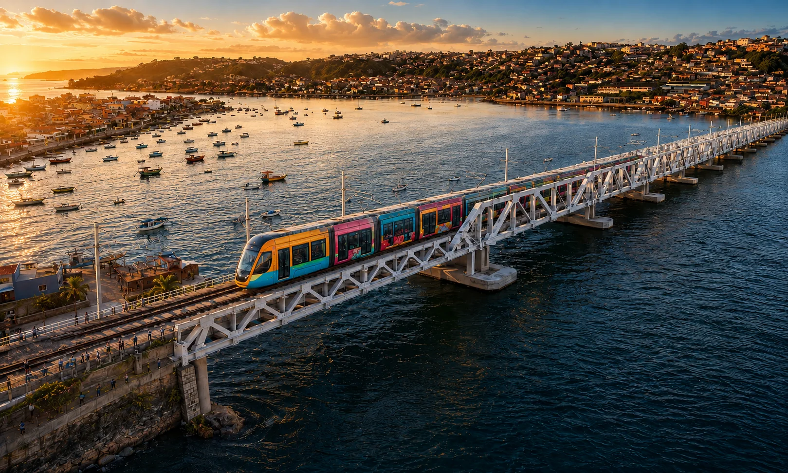 VLT cruzando a ponte sobre a Baía de Todos os Santos em Salvador