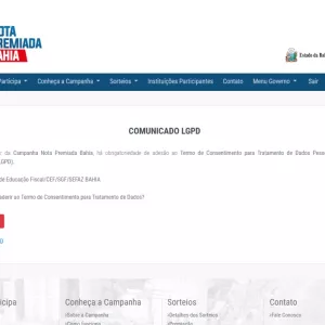 Inscritos na Nota Premiada Bahia devem aderir ao termo de proteção de dados pessoais