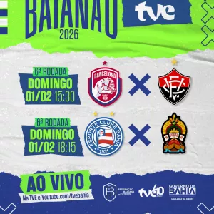 Dois jogos do Baianão neste domingo na TVE