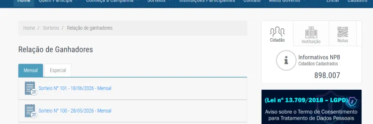 Resultados dos sorteios da Nota Premiada Bahia serão divulgados exclusivamente no site da campanha