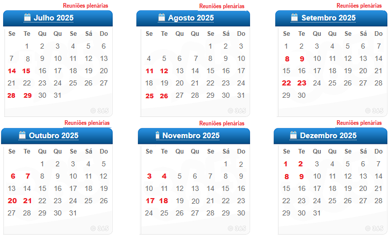 Calendário 2º semestre de 2025