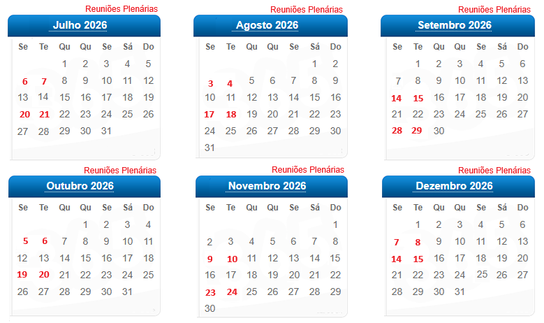 Calendário 2º semestre de 2026