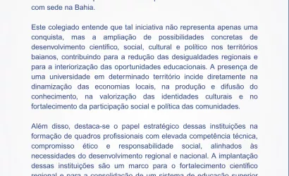 Moção de Apoio à criação de novas Universidades Federais na Bahia