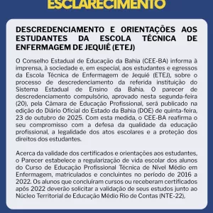 Divulgação - Nota de Esclarecimento ETEJ