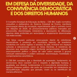 MANIFESTAÇÃO DO CEE-BA EM DEFESA DA DIVERSIDADE, DA CONVIVÊNCIA DEMOCRÁTICA E DOS DIREITOS HUMANOS