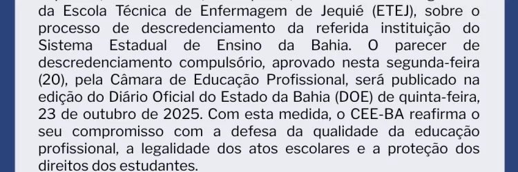 Divulgação - Nota de Esclarecimento ETEJ