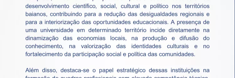 Moção de Apoio à criação de novas Universidades Federais na Bahia