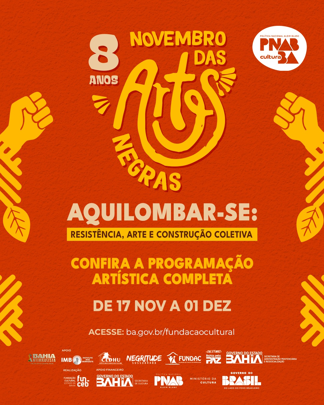 FUNCEB divulga programação artística do 8º Novembro das Artes Negras em Salvador e Simões Filho