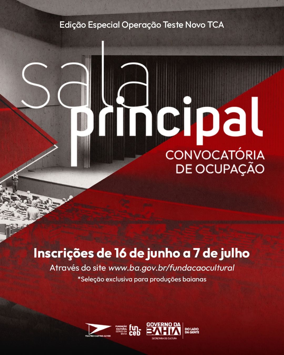 Novo TCA: Convocatória inédita abre Sala Principal para ocupação artística com isenção de pauta