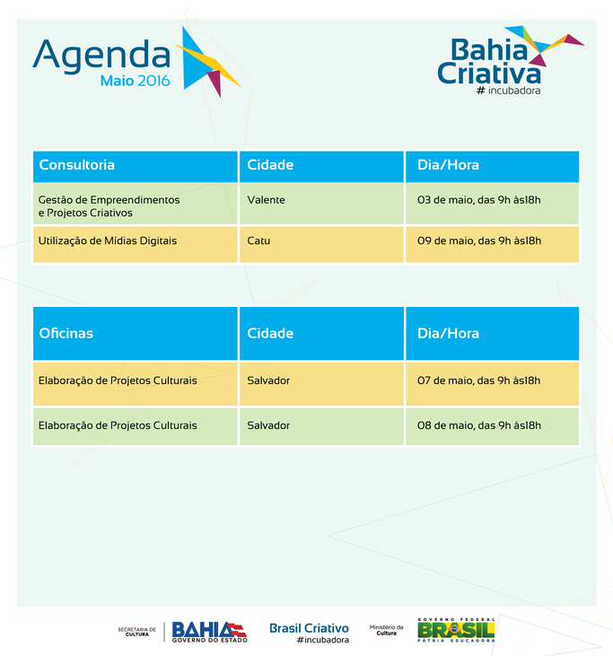 Agenda Bahia Criativa Maio
