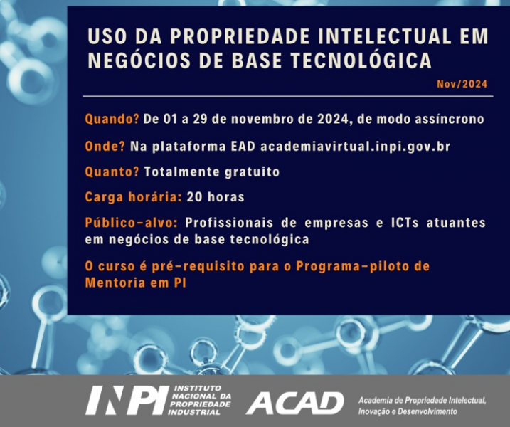 Inscrições abertas para curso sobre uso da PI em negócios de base tecnológica