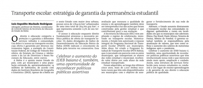 Transporte Escolar: estratégia de garantia da permanência estudantil