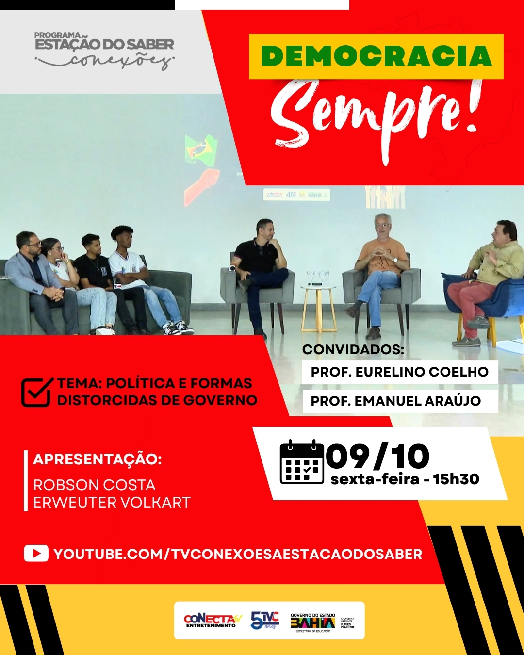 TV Conexões exibe programa sobre democracia gravado em colégio estadual de Feira de Santana