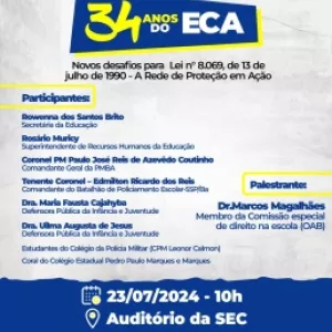 Sugestão de Pauta - SEC promove palestra para celebrar 34 anos do Estatuto da Criança e do Adolescente