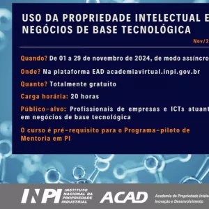 Inscrições abertas para curso sobre uso da PI em negócios de base tecnológica