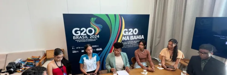 Estudantes de agências de notícias da SEC fazem entrevista exclusiva com ministra da Cultura, no G20 em Salvador