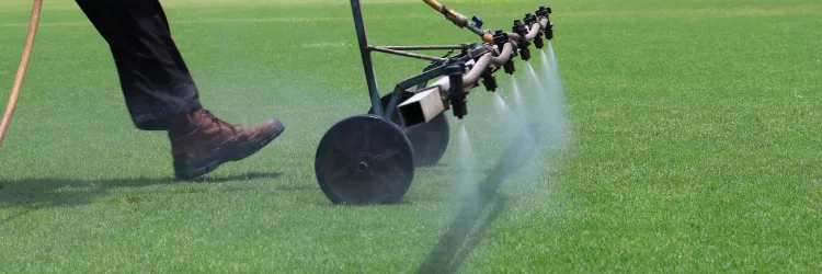 Aplicação do produto no gramado do Estádio de Pituaçu. Foto: Maurício Viana/ Ascom Sudesb 