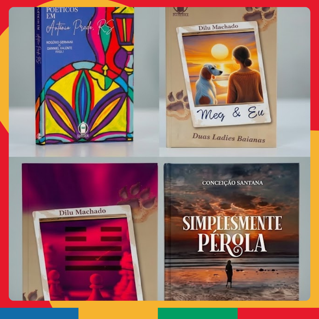 Lançamento de Livros: O Sincronicídio. Autor Fabio Shiva -  Antologia Poéticos em Antônio Prado - RS. Organização Rogério Germani e Danniel Valente -  Simplesmente Pérola. Autora Conceição Santana -  Meg & Eu: Duas Laides Baianas. Autora Dilu Machado