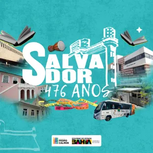 Banner turquesa celebração de 476 anos de Salvador