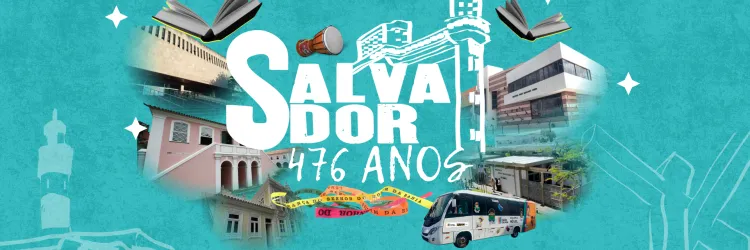 Banner turquesa celebração de 476 anos de Salvador