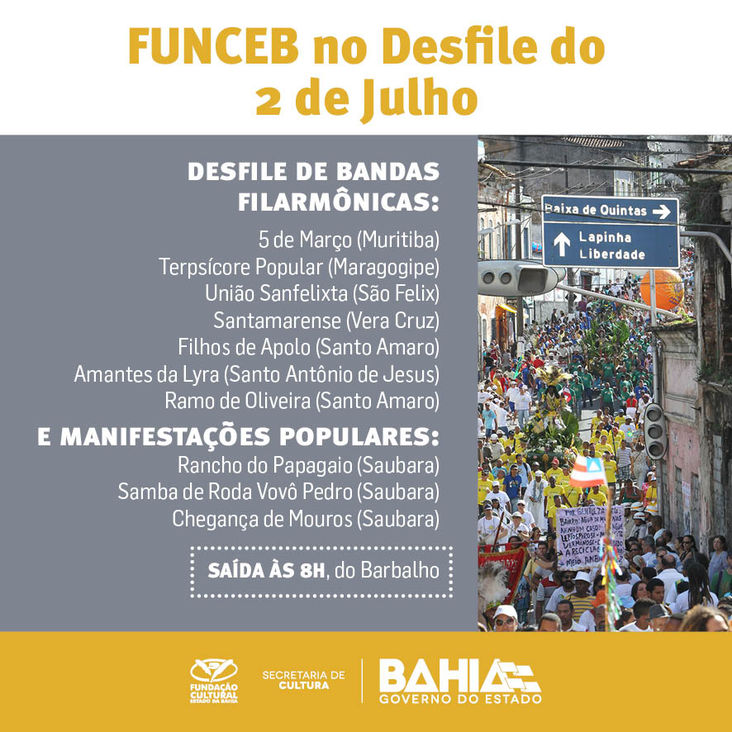  Cortejo com sete bandas e três manifestações parte do Colégio ICEIA no Barbalho. Desfile conta com apoio da Funceb/SecultBA