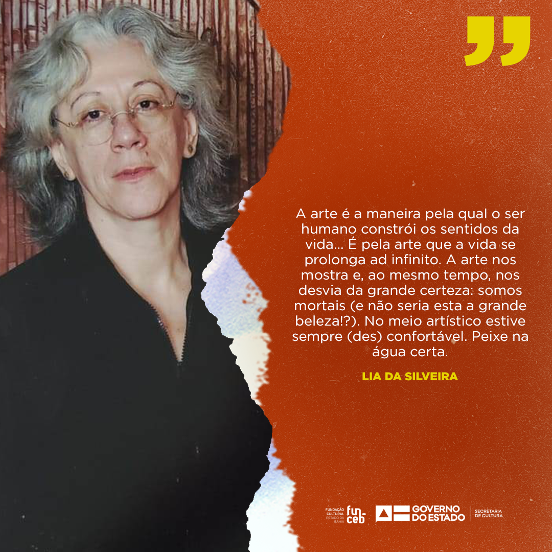 foto de lia da silveira num fundo laranja junto a uma frase dela