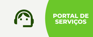 O banner apresenta um ícone estilizado de uma pessoa usando fone de ouvido em verde escuro sobre fundo claro à esquerda, ao lado de um retângulo verde com o texto "PORTAL DE SERVIÇOS" em letras maiúsculas brancas. ​ Ele tem design moderno e minimalista, com bordas arredondadas e gradiente sutil no lado direito. Serve como cabeçalho para um portal de serviços online, enfatizando atendimento ao cliente.