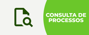 O banner apresenta um ícone estilizado de um documento e lupa em verde escuro sobre fundo claro à esquerda, ao lado de um retângulo verde com o texto "Consulta de Processos" em letras maiúsculas brancas. ​ Ele tem design moderno e minimalista, com bordas arredondadas e gradiente sutil no lado direito. Serve como cabeçalho para um portal de serviços online, enfatizando atendimento ao cliente.