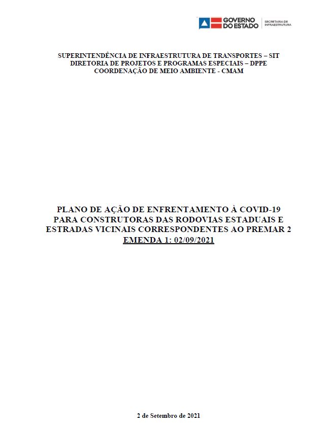 PLANO DE AÇÃO DE ENFRENTAMENTO À COVID-19 PARA CONSTRUTORAS DAS RODOVIAS ESTADUAIS E ESTRADAS VICINAIS CORRESPONDENTES AO PREMAR 2