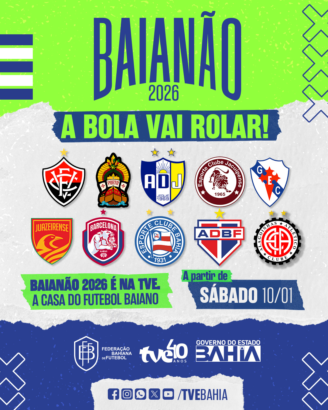 Emissora pública TVE transmite 100% dos jogos de futebol do Baianão na TV e YouTube a partir do sábado (10)
