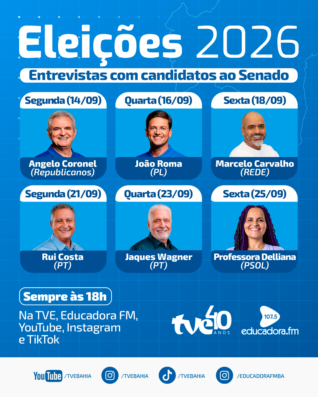 TVE e Educadora FM entrevistam candidatos ao Senado