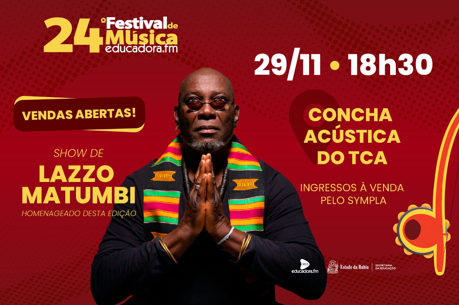 Ingressos à venda para o show de Lazzo Matumbi no 24º Festival de Música da Educadora FM