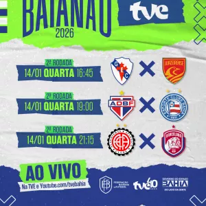 Três jogos do Baianão nesta quarta-feira na TVE