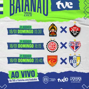 Três jogos do Baianão neste domingo na TVE