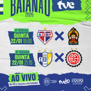 Dois jogos do Baianão nesta quinta-feira na TVE