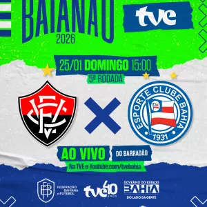 Neste domingo (25), a TVE faz transmissão ao vivo do jogo Vitória x Bahia diretamente do Barradão