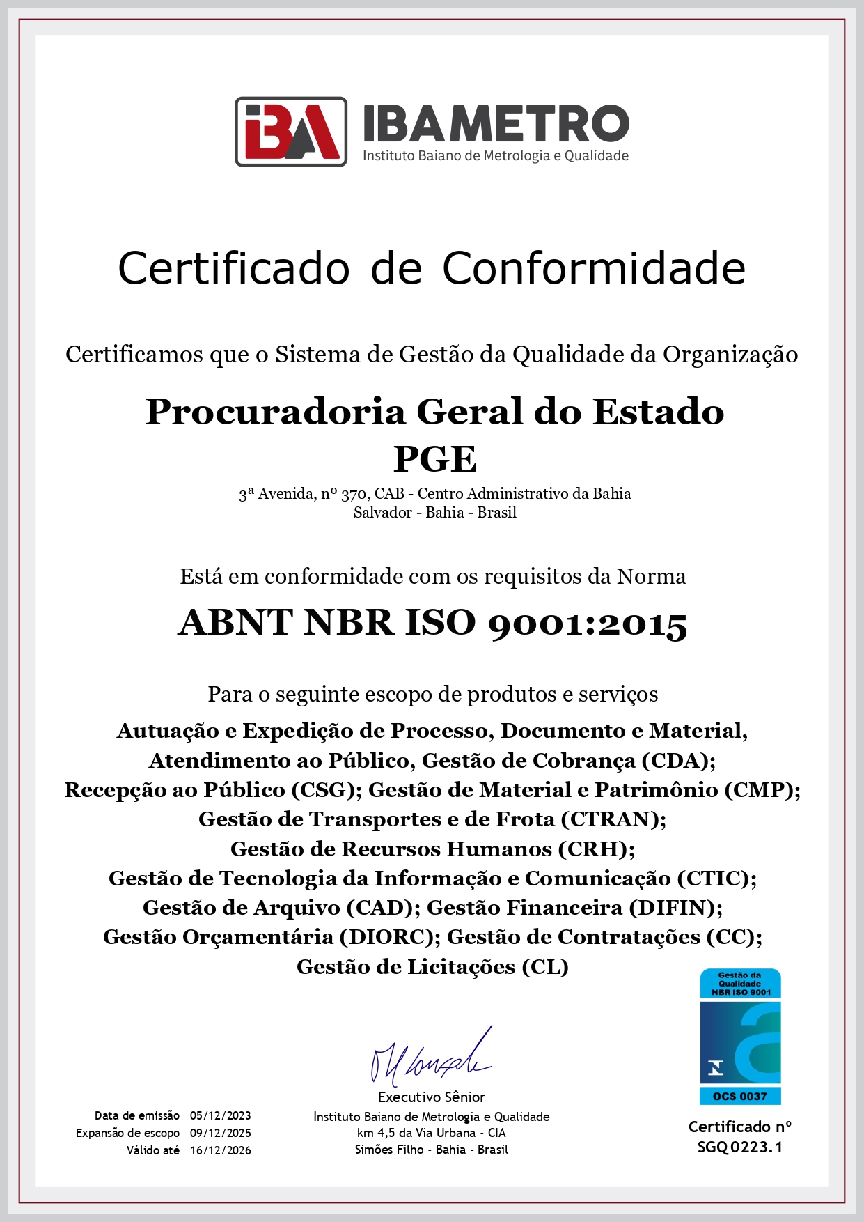 Certificado de Conformidade